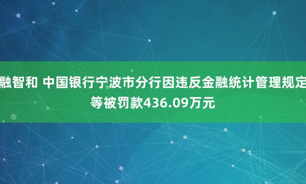 融智和 中国银行宁波市分行因违反金融统计管理规定等被罚款436.09万元